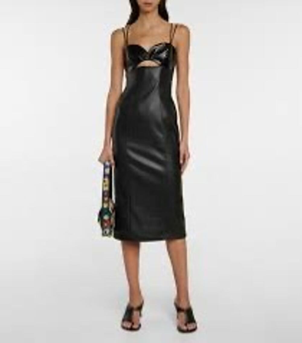 Staud Sketching Black Patent Faux Leather Cutout Bodycon Midi Dress 0